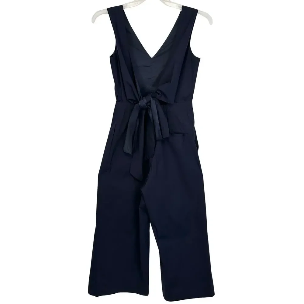 J. Crew Wrap-Tie Jumpsuit in Stretch Poplin Navy Blue H7683 Size 2